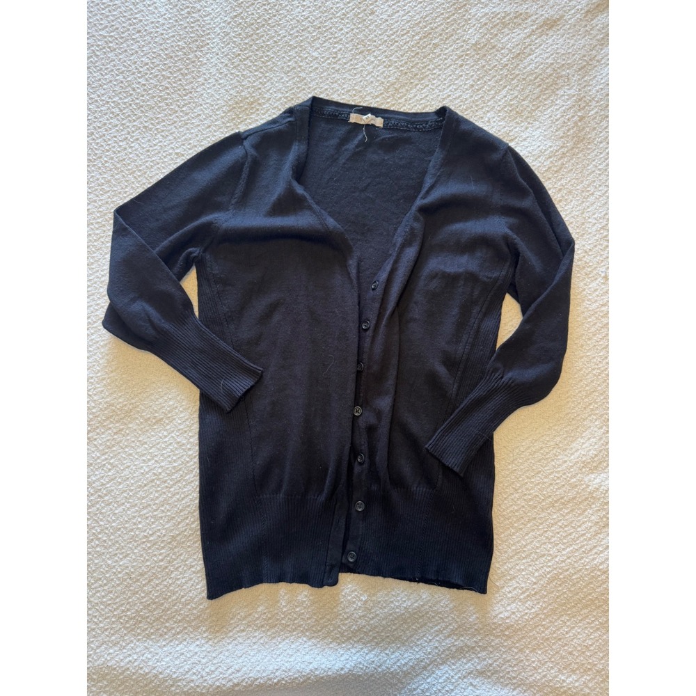 Maurcies Womens Black V-Neck Button Front Knit Cardigan Sweater Size Small